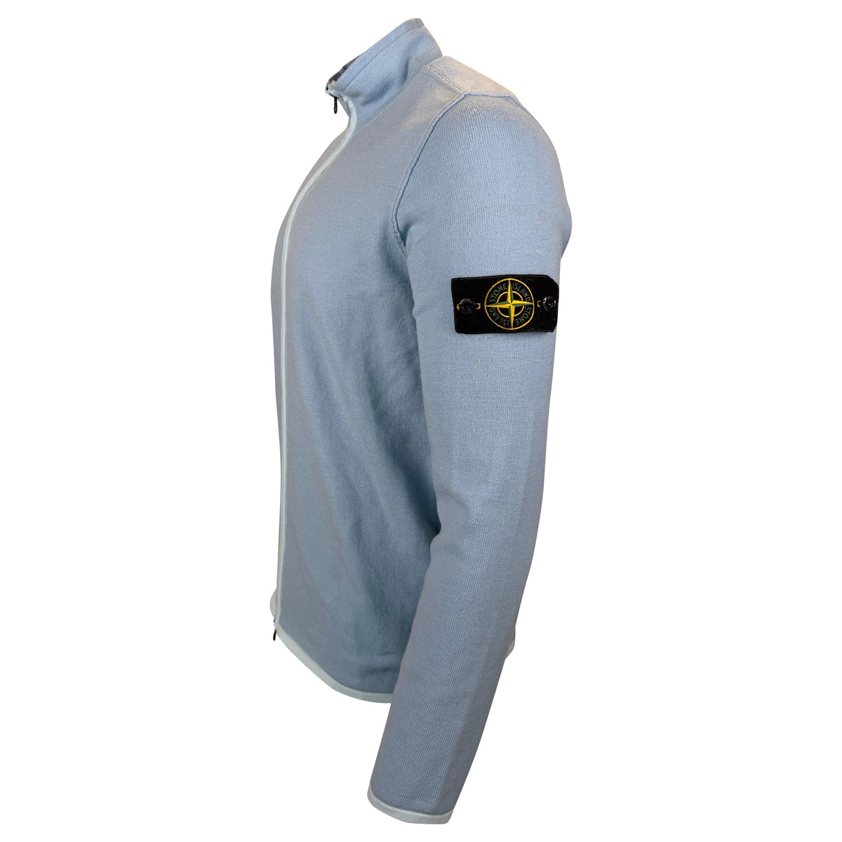 STONE ISLAND LIGHT BLUE ZIP KNITTED ZIP UP SWEATSHIRT - LARGE | PRE OWNED - Affluent ArchivesUsed HIGH END DESIGNER CLOTHING