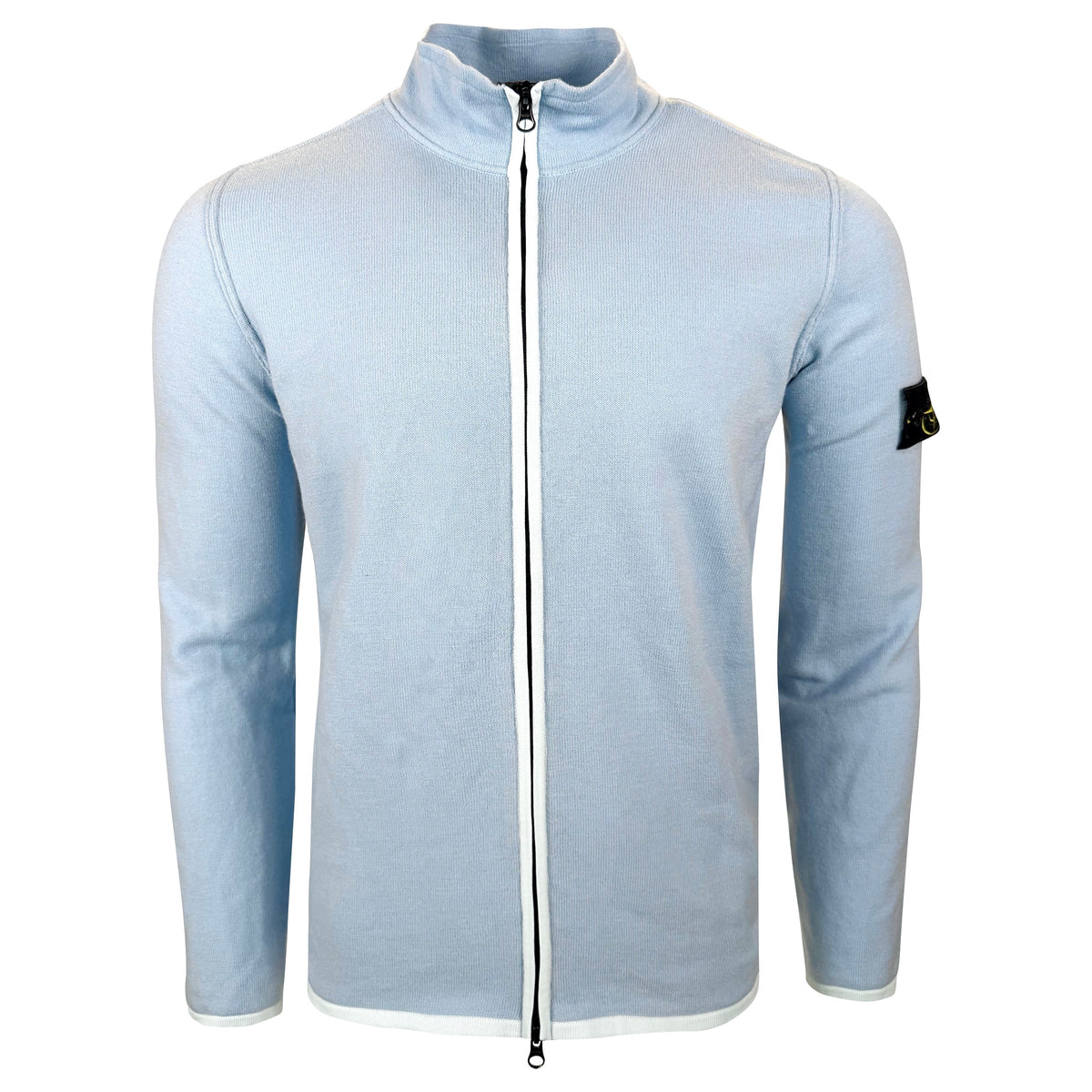 STONE ISLAND LIGHT BLUE ZIP KNITTED ZIP UP SWEATSHIRT - LARGE | PRE OWNED - Affluent ArchivesUsed HIGH END DESIGNER CLOTHING