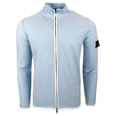 STONE ISLAND LIGHT BLUE ZIP KNITTED ZIP UP SWEATSHIRT - LARGE | PRE OWNED - Affluent ArchivesUsed HIGH END DESIGNER CLOTHING