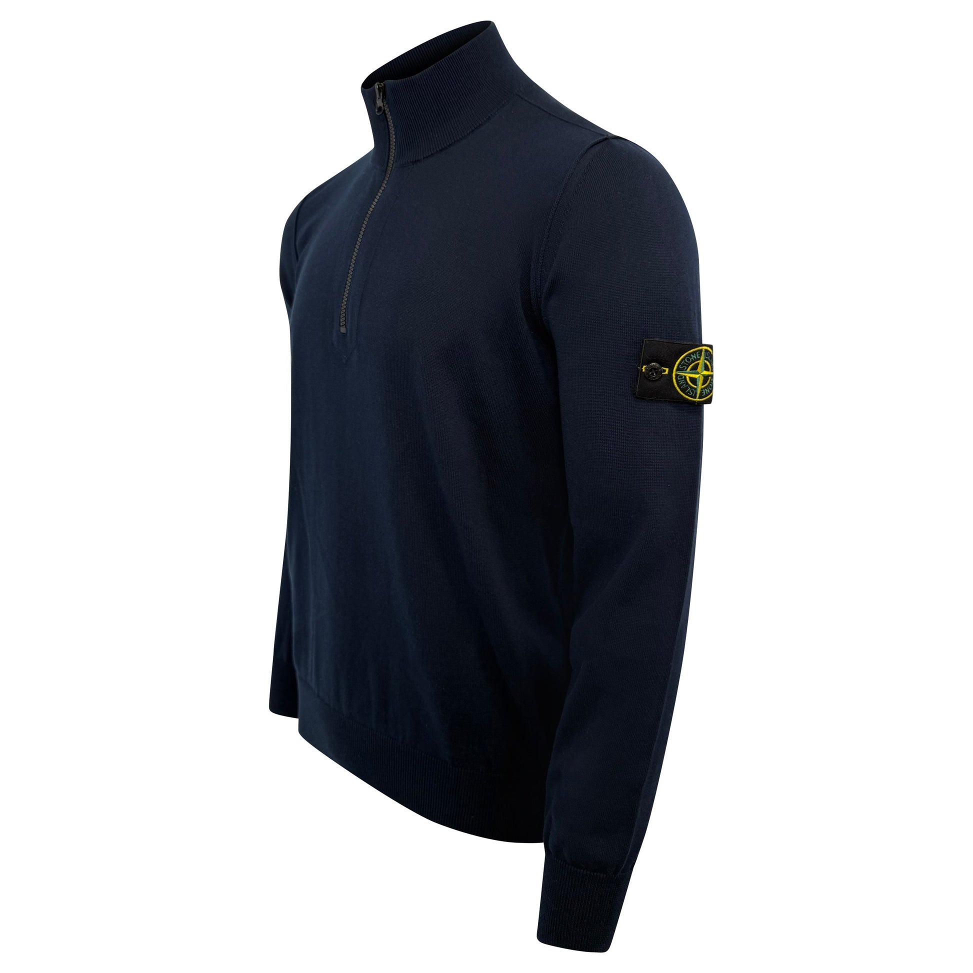 STONE ISLAND NAVY KNITTED ZIP SWEATSHIRT - LARGE - Affluent ArchivesUsed HIGH END DESIGNER CLOTHING