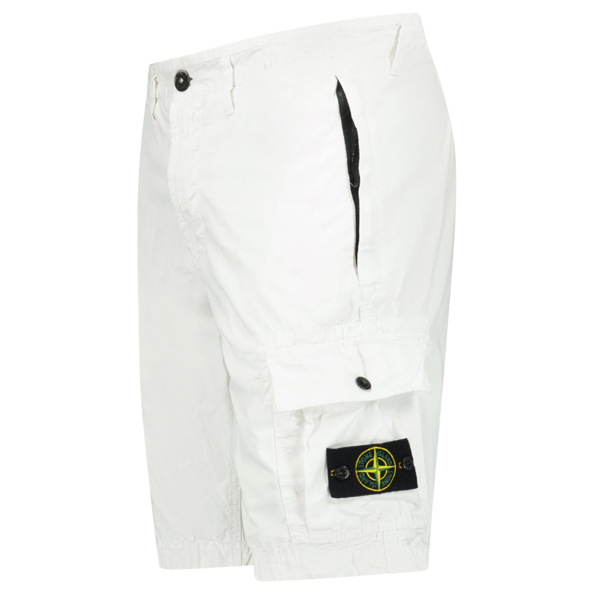 STONE ISLAND WHITE CARGO BADGE SHORTS - W31 - Affluent ArchivesUsed HIGH END DESIGNER CLOTHING