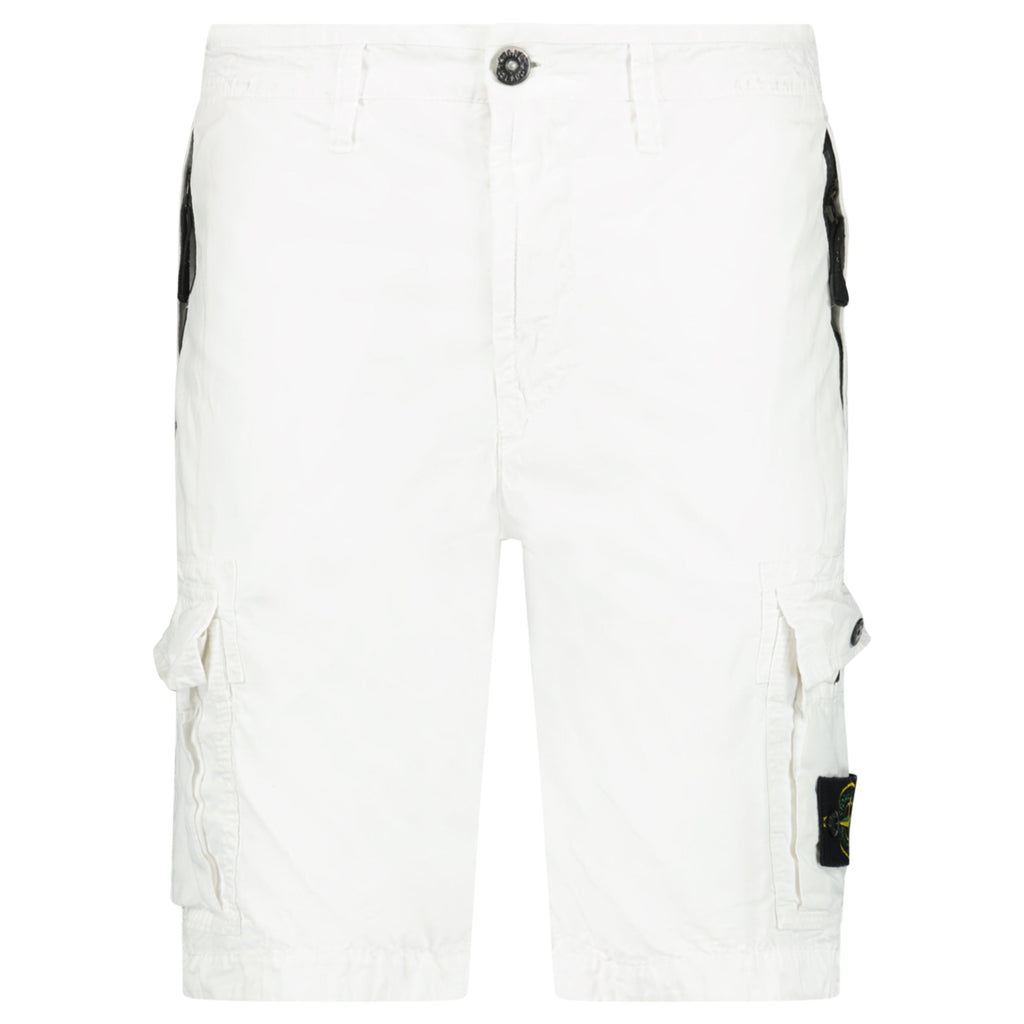 STONE ISLAND WHITE CARGO BADGE SHORTS - W31 - Affluent ArchivesUsed HIGH END DESIGNER CLOTHING