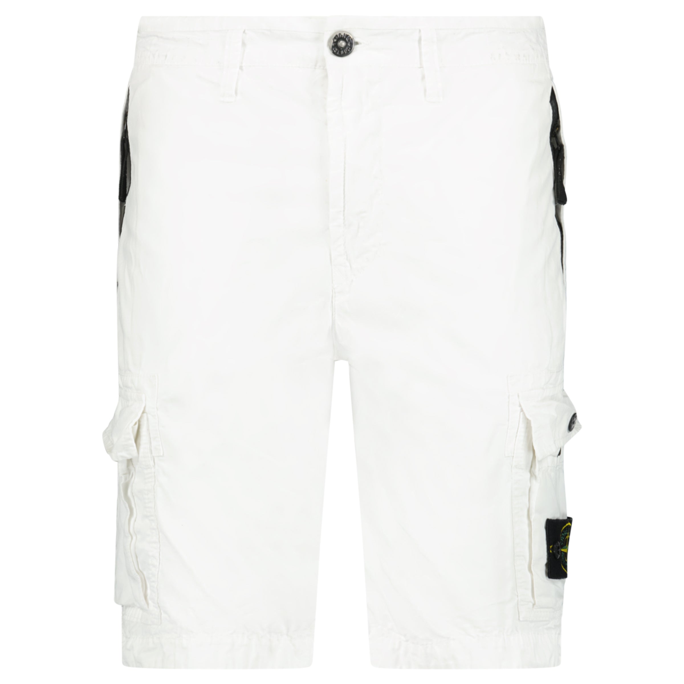 STONE ISLAND WHITE CARGO BADGE SHORTS - W31 - Affluent ArchivesUsed HIGH END DESIGNER CLOTHING